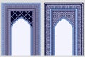 Eid-Al-Fitr festive card collection design templates with Islamic blue ornament. National background for holiday of Muslim