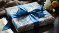 Eid Al-fitr Gift: Blue Gift Wrapped With Bondi Blue Bow