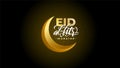 Eid al-Fitr Greeting calligraphy with golden starry crescent moon