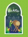 Eid al fitr greetings card with a boy hitting a ceremonial drum Royalty Free Stock Photo