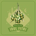 Eid al fitr ketupat rice cake greeting card
