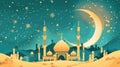 Eid al Fitr, Laylat al-Qadr, Eid Mubarak, silhouette of a mosque against the night sky, bright crescent Royalty Free Stock Photo