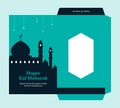 Eid al fitr money envelope for islam great day celebration gift template design with mosque silhouette background . ready to print