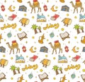 Eid al fitr or ramadan celebration cartoon doodle background for