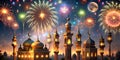Eid celebration with glowing fireworks and festive decorations Royalty Free Stock Photo
