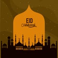 Eid mubarack design with mosque silhouette