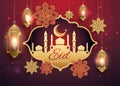 Eid Mubarak, al adha, al fitr, ramadan, mosque 3d lighting Design Background with lantern star moon Vector illustration for