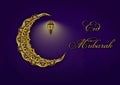 Eid Mubarak, Eid Al Adha muslim celebration postcard with the golden moon