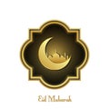 Eid mubarak background image . golden decoration frame with moon and mosque set on white background