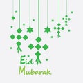 Eid mubarak background with ketupat,crescent and stars for celebrate eid ul fitr or eid ul adha - Vector illustration