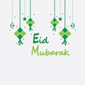 Eid mubarak background with ketupat,crescent and stars for celebrate eid ul fitr or eid ul adha - Vector illustration