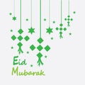 Eid mubarak background with ketupat,crescent and stars for celebrate eid ul fitr or eid ul adha - Vector illustration