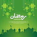 Eid Mubarak banner design with mosque and ketupat illustration. Royalty Free Stock Photo