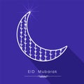 Eid Mubarak Celebration Concept With Ornament Crescent Moon Against Blue