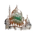 Eid Mubarak celebration- Mosque. Hand Draw Sketch Vector