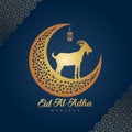 Eid Mubarak for the celebration of Muslim community festival Eid Al Adha. Greeting card with sacrificial sheep and crescent