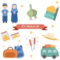 Hand drawn cute eid mubarak clip art collection