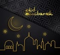 Eid Mubarak concept banner with islamic geometric patterns, crescent moon and star. Ramadan Kareem.  Vector illustration Royalty Free Stock Photo