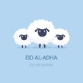 Eid mubarak. Cute cartoon sheep. Translation from Arabic: Eid al-Adha