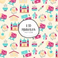 Eid mubarak cute pattern with colorful icon