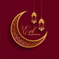 Eid mubarak 3d moon and lamps background