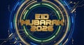 Eid mubarak 2026 a digital celebration with glowing neon circular design Royalty Free Stock Photo