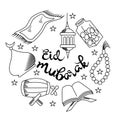 Eid mubarak doodle design vector art line