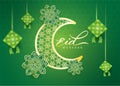 Eid mubarak, Eid al adha, Eid al fitr green islamic vector poster banner with moon image Royalty Free Stock Photo