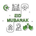 Eid Mubarak Flat outline Design Illustration free for commercial use