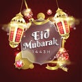 Eid Mubarak with Gold Elements on Glass Morphism