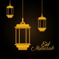 Eid mubarak gold lanterns vector design