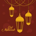 Eid mubarak gold lanterns vector design