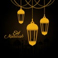 Eid mubarak gold lanterns vector design