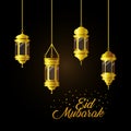 Eid mubarak gold lanterns vector design