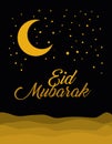 Eid mubarak gold moon and stars vector design