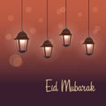 Eid Mubarak greeting on blurred background