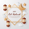 Eid Mubarak greeting Card Illustration, Ramadan kareem background illustration. Paper cut.