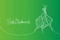 Eid Mubarak greeting card, poster and banner design. One continuous line drawing of ketupat, local rice dumpling food from