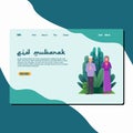 Eid mubarak greeting concept with people moslem for web landing page template, banner, presentation, social, and print media.