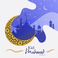 Eid mubarak greeting poster, card with paint brush effect, flat illustration, vector Royalty Free Stock Photo