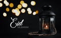 Eid Mubarak Greeting Typography Beautiful Bokeh. Ramadan Candle