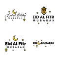 Eid Mubarak Handwritten Lettering. Vector Pack of 4 Calligraphy with Stars Isolated On White Background for Your Design Royalty Free Stock Photo