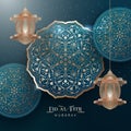 Eid al Fitr mubarak background with arabesque and lanterns