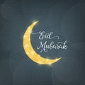 Eid Mubarak. Illustration with gold glitter moon. Card for Islamic Ramadan holiday