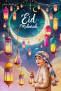 Eid Mubarak illustration with Islamic background