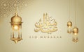 Eid Mubarak islamic design traditional lantern and arabic calligraphy, template islamic ornate greeting card vector Royalty Free Stock Photo