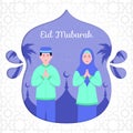 Eid mubarak with man and woman praying. People wishing and greeting eid mubarak. Royalty Free Stock Photo