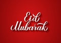 Eid Mubarak modern calligraphy hand lettering on red background. Muslim holy month typography poster. Islamic traditional vector