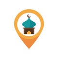 Eid mubarak mosque cupule in pin location flat style icon