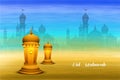 Eid mubarak mosque with lantern card background